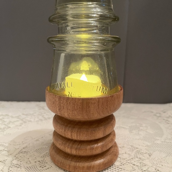 Handmade Other - Vintage Glass Insulator on Handmade Wooden Base “Redneck” Fairy Lamp